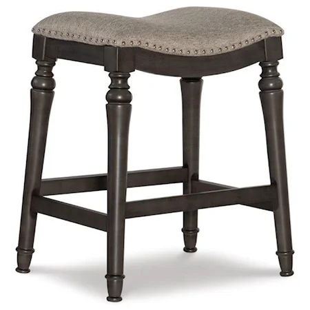 Traditional Counter Height Stool with Upholstered Seat and Nailhead Trim
