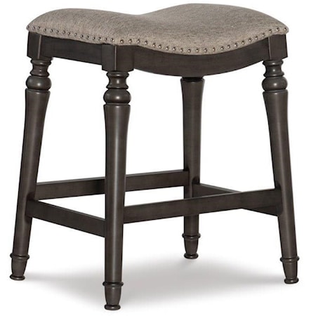 Traditional Counter Height Stool with Upholstered Seat and Nailhead Trim