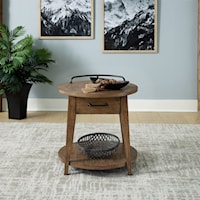Rustic 1-Drawer Round End Table with Open Shelf