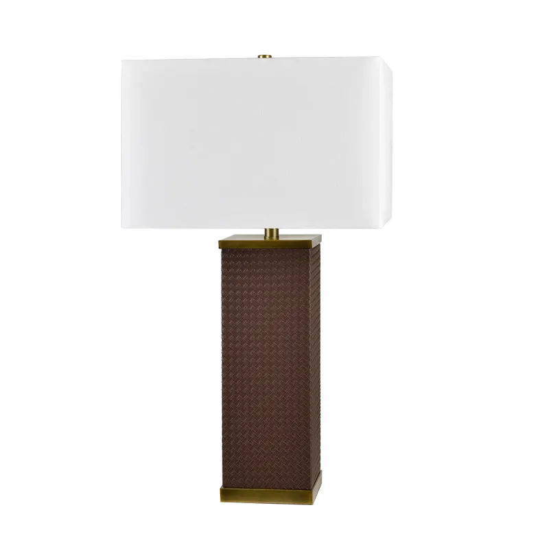 31" Faux Leather and Metal Table Lamp
