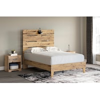 Casual Full Panel Bed with Black Matte Sconce Light and 2 Nightstands Set