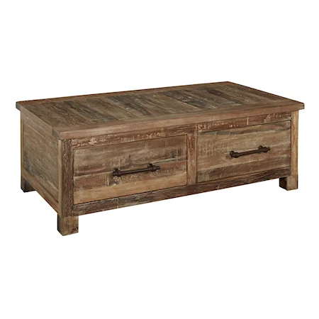 Reclaimed Wood Coffee Table with 4 Drawers