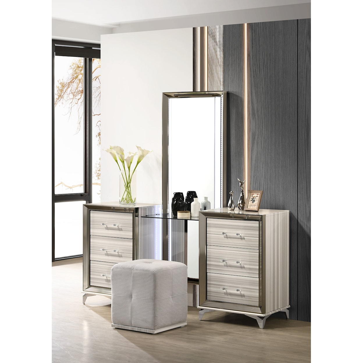 Global Furniture Zambrano White Vanity Set with Storage