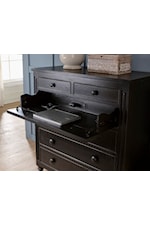 Drop-front rollout drawer with A/C outlets, a USB-A port and USBC-Port