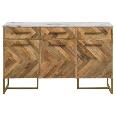 3-door Marble Top Herringbone Accent Cabinet