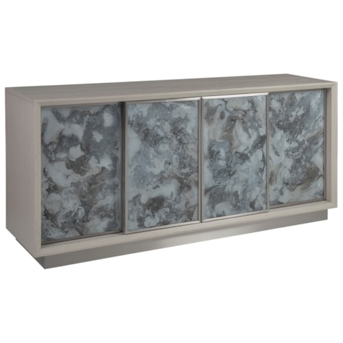 Contemporary 68 Inch Sliding Door Media Console with Decorative Door Fronts