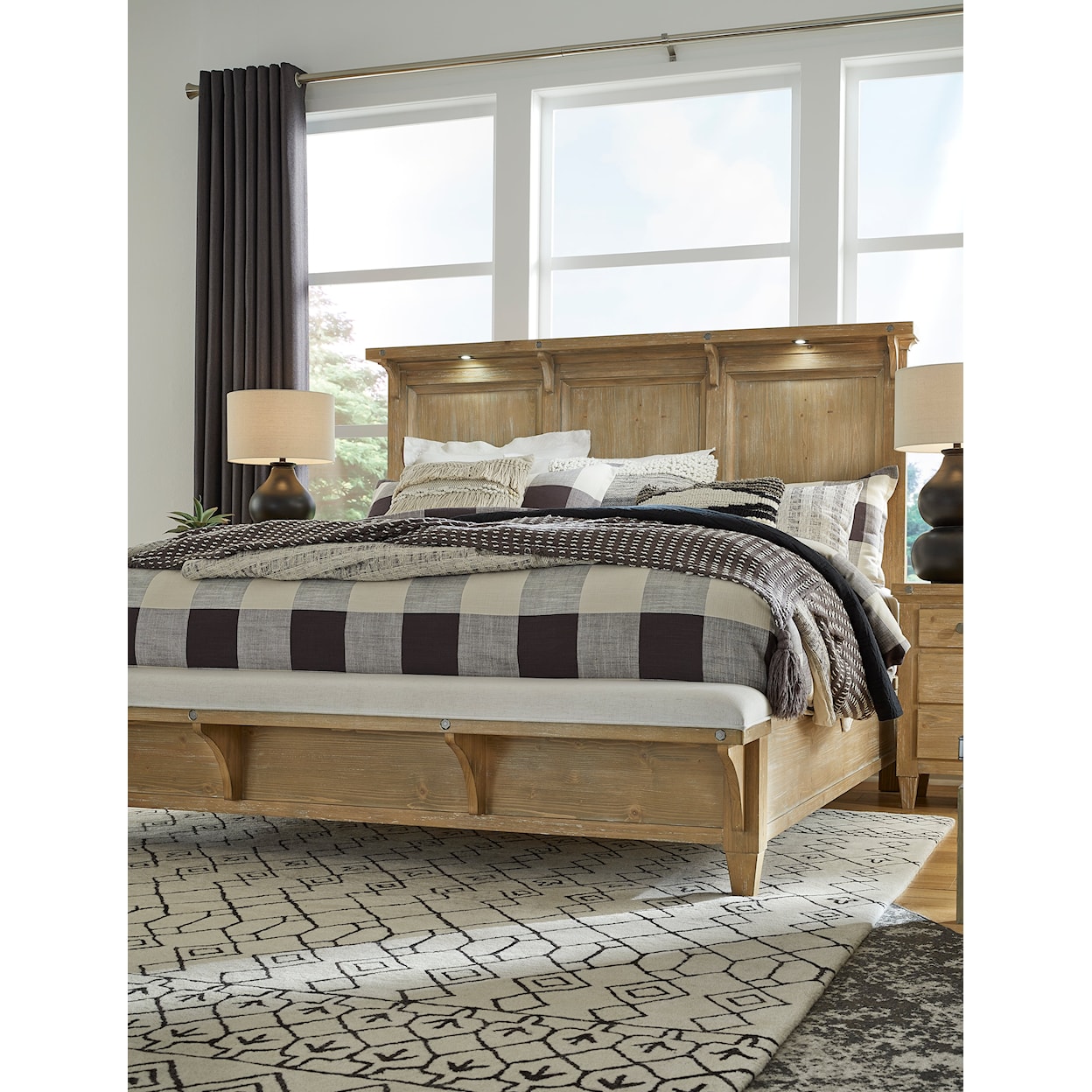 Magnussen Home Lynnfield Bedroom King Lighted Panel Bed with Bench