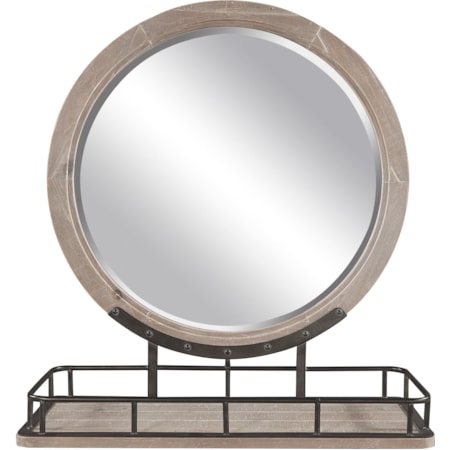 Rustic Farmhouse Round Dresser Mirror with Metal Base