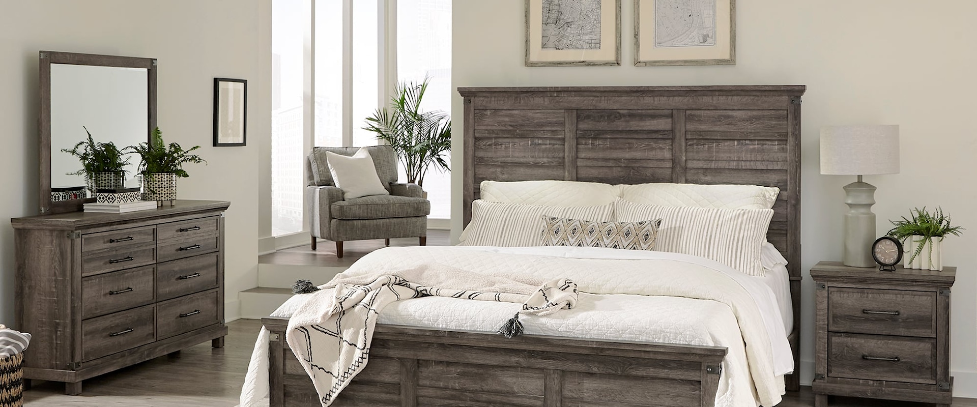 Modern Farmhouse Queen Panel Bed 4-Piece Bedroom Set