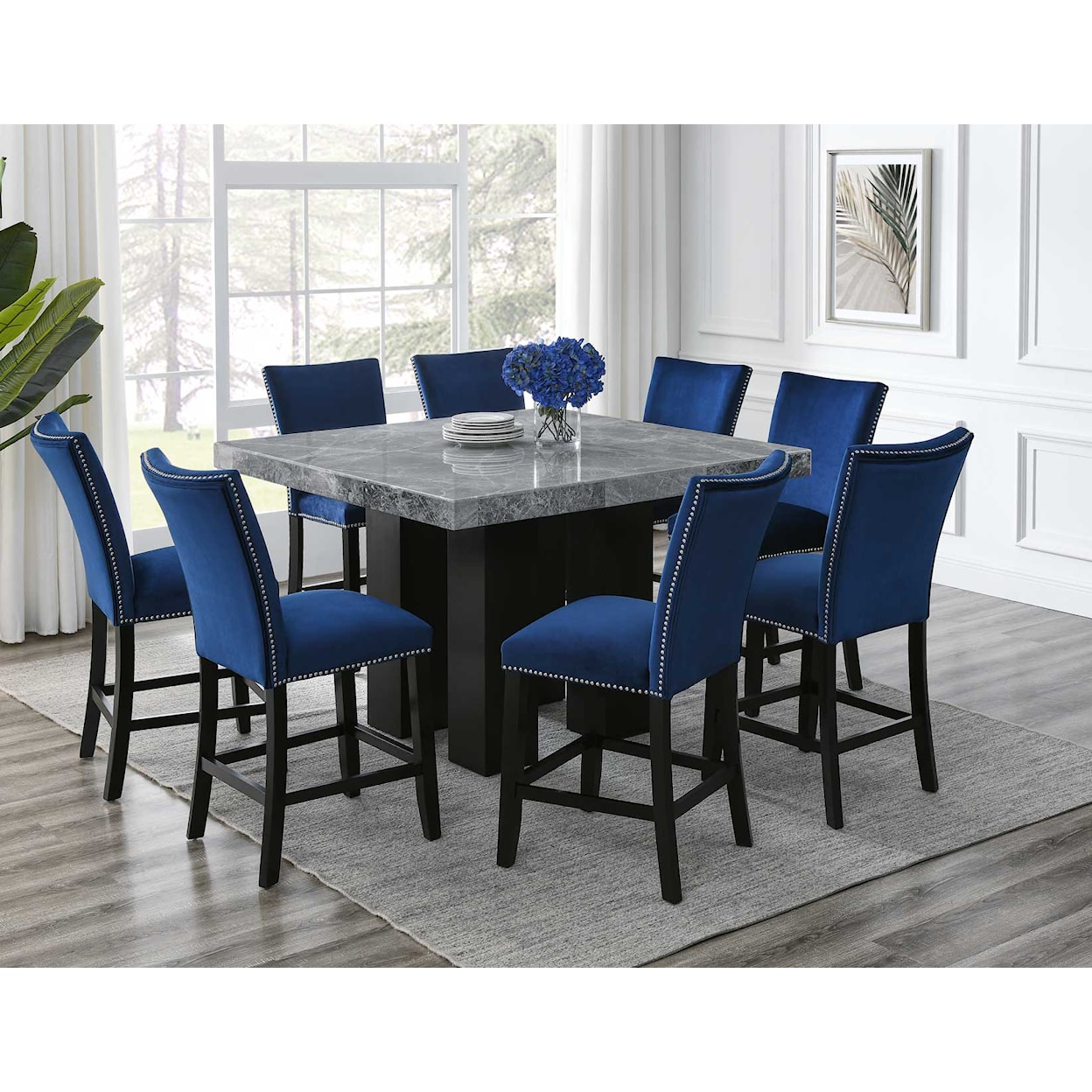 Prime Camila 9 Piece Dining Set w/ Gray Marble Table Top