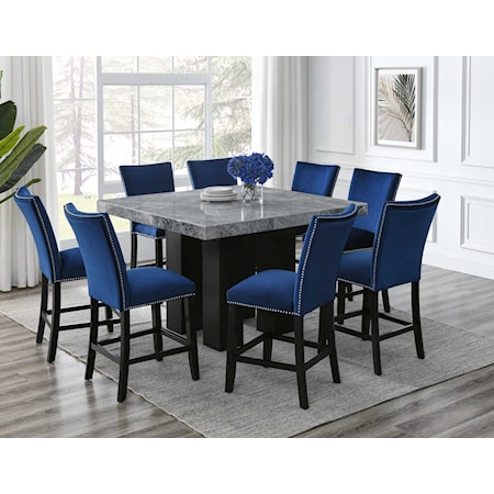 9 Piece Dining Set w/ Gray Marble Table Top