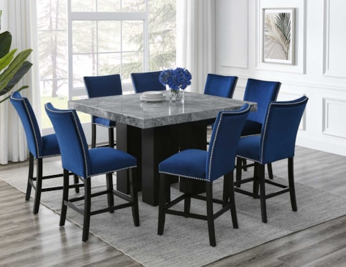 9 Piece Dining Set w/ Gray Marble Table Top