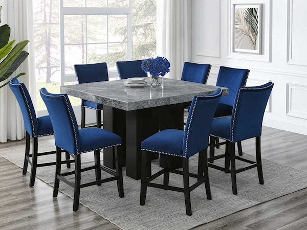 9 Piece Dining Set w/ Gray Marble Table Top