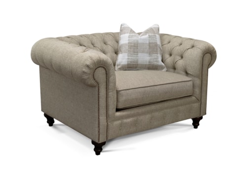 Traditional Chesterfield Chair and a Half with Turned Legs