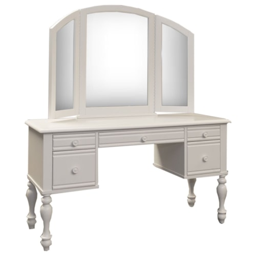 Cottage Vanity and Mirror Set with Turned Legs