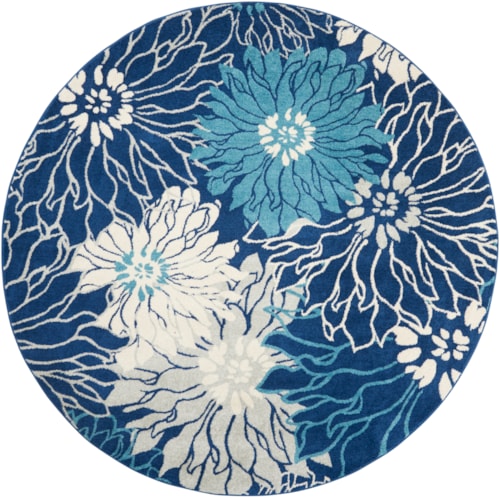 8' Round Navy/Ivory Round Rug