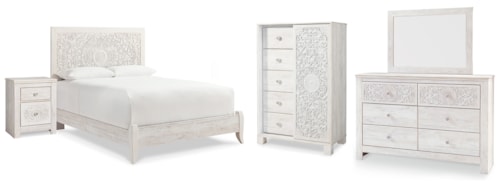 Queen Panel Bed, Dresser, Mirror,  Chest And Nightstand