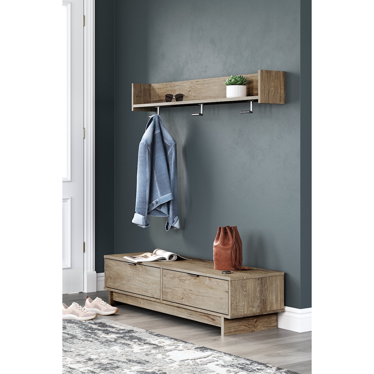 Signature Design by Ashley Furniture Oliah Bench with Coat Rack