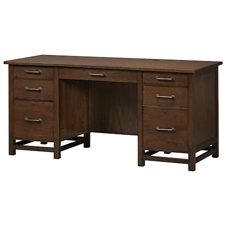 Transitional 66" Flat Top Desk with Locking File Drawers