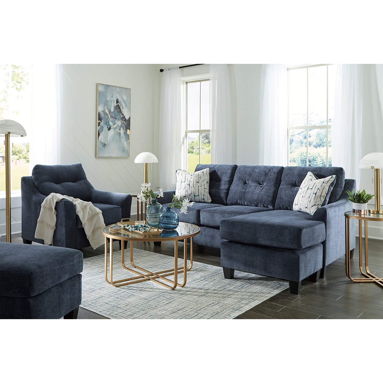 Ashley Furniture Benchcraft Amity Bay Sofa Chaise, Chair, and Ottoman