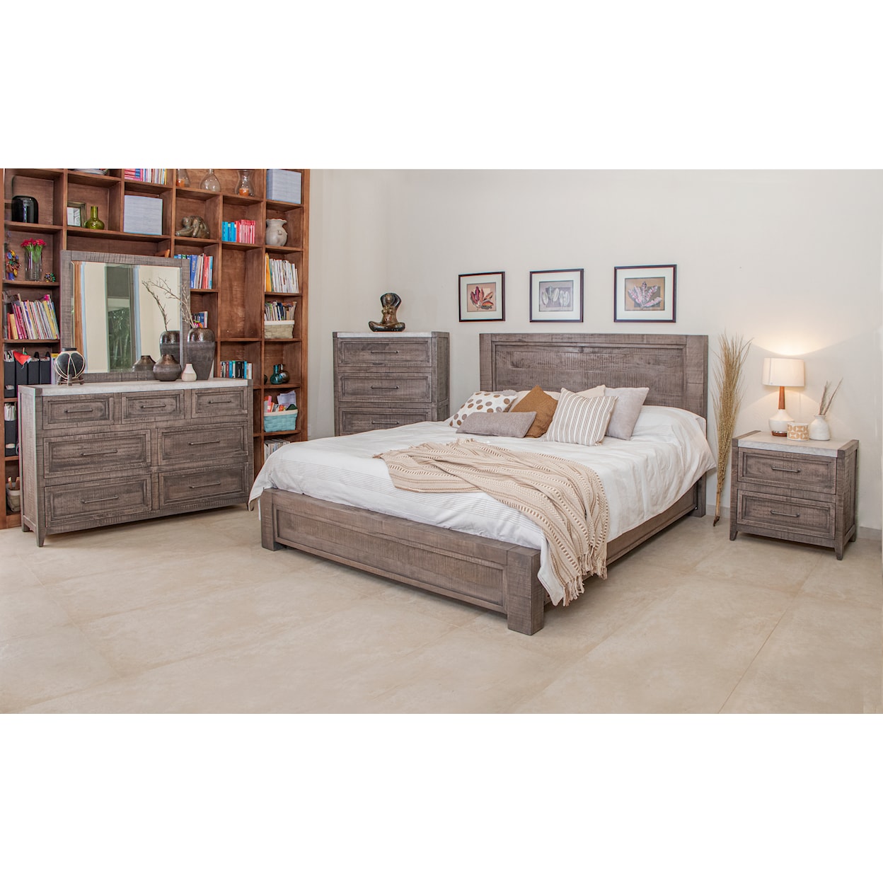 International Furniture Direct Marble King Bedroom Group