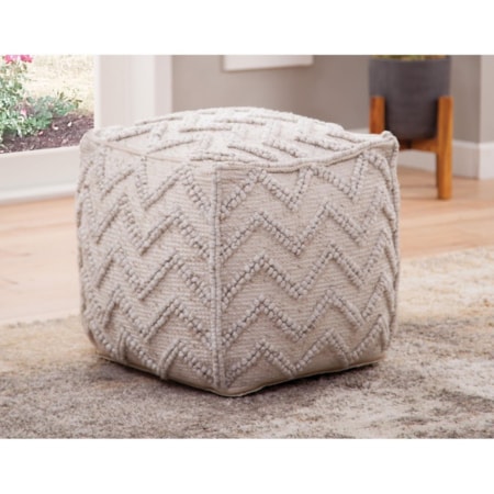 ZARI ZIGZAG CREAM HANDWOVEN POUF |