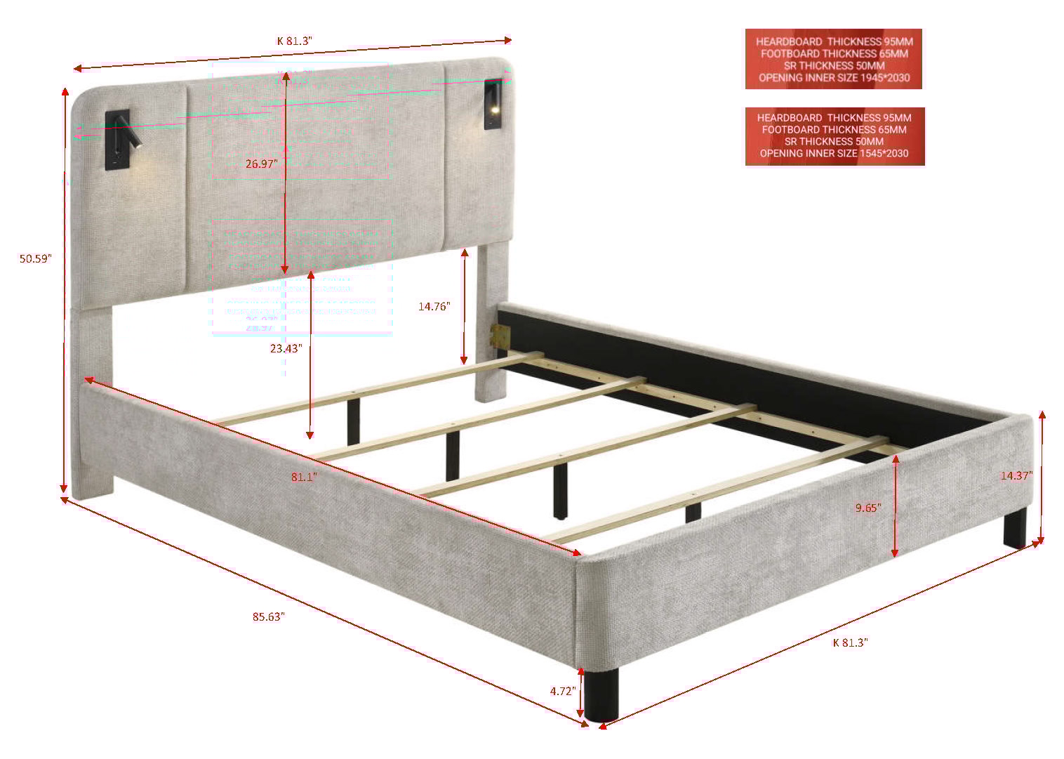 Crown Mark Freya King Upholstered Panel Bed with Lights