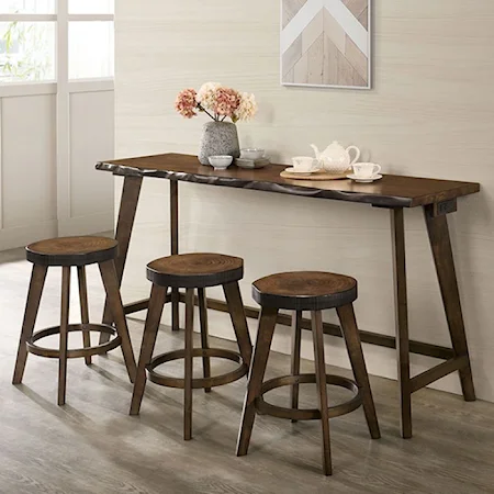 4-Piece Rustic Counter Height Table Set with USB Port