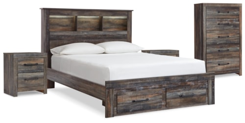 Queen Bookcase Storage Bed, Chest And 2 Nightstands
