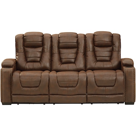 Faux Leather Power Reclining Sofa w/ Adjustable Headrests