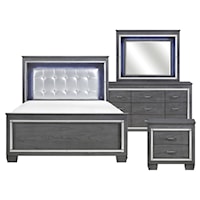 Glam 4-Piece Queen Bedroom Set with Crystal Tufted Headboard