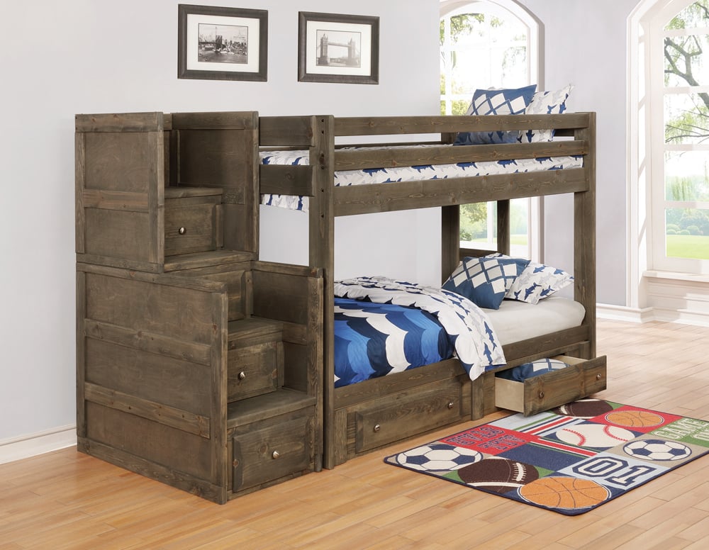 Wood Twin Over Twin Bunk Bed Gun