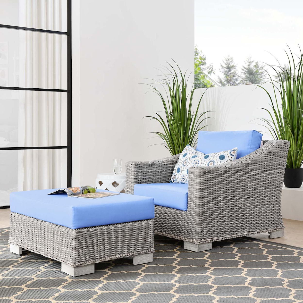 Modway Conway Outdoor 2-Piece Armchair and Ottoman Set