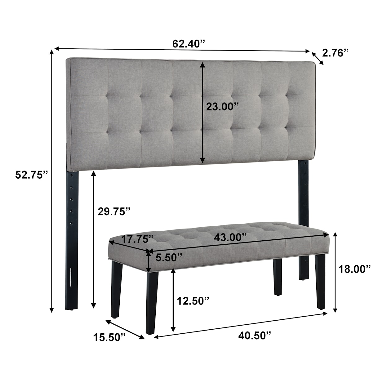 Accentrics Home Fashion Beds Full, Queen Upholstered Headboard and Bench