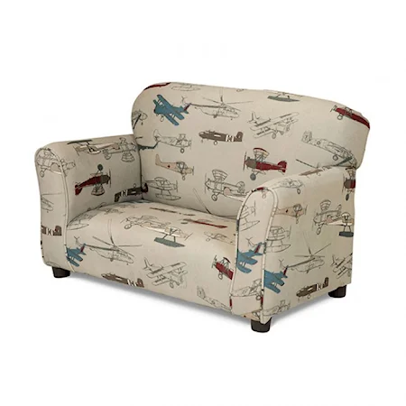 Transitional Kids Sofa with Airplane Print