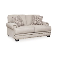 Transitional Loveseat with Rolled Armrests & Nail-Head Trim