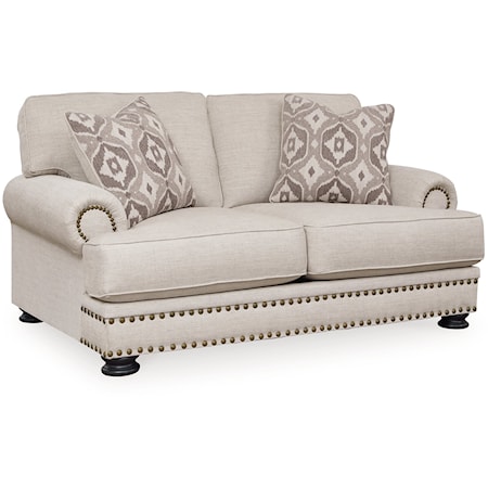 Transitional Loveseat with Rolled Armrests & Nail-Head Trim