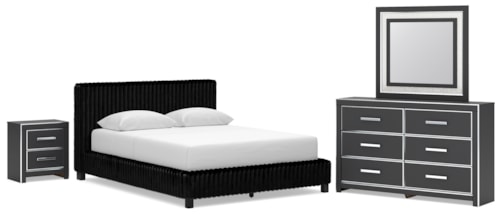 Queen Upholstered Bed, Dresser, Mirror And Nightstand