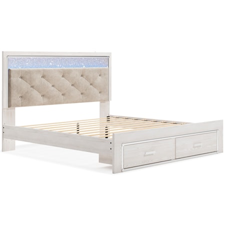 King Storage Bed with Upholstered Headboard