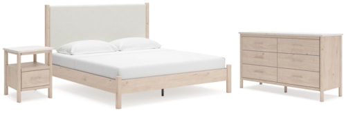 King Upholstered Panel Bed, Dresser And Nightstand