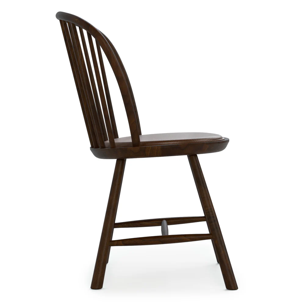 Spindle-Back Dining Chair w/Leather Seat Pad