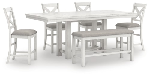 Counter Height Dining Table, 4 Barstools And Bench