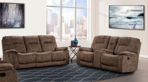 Casual Manual Reclining Sofa and Loveseat Set