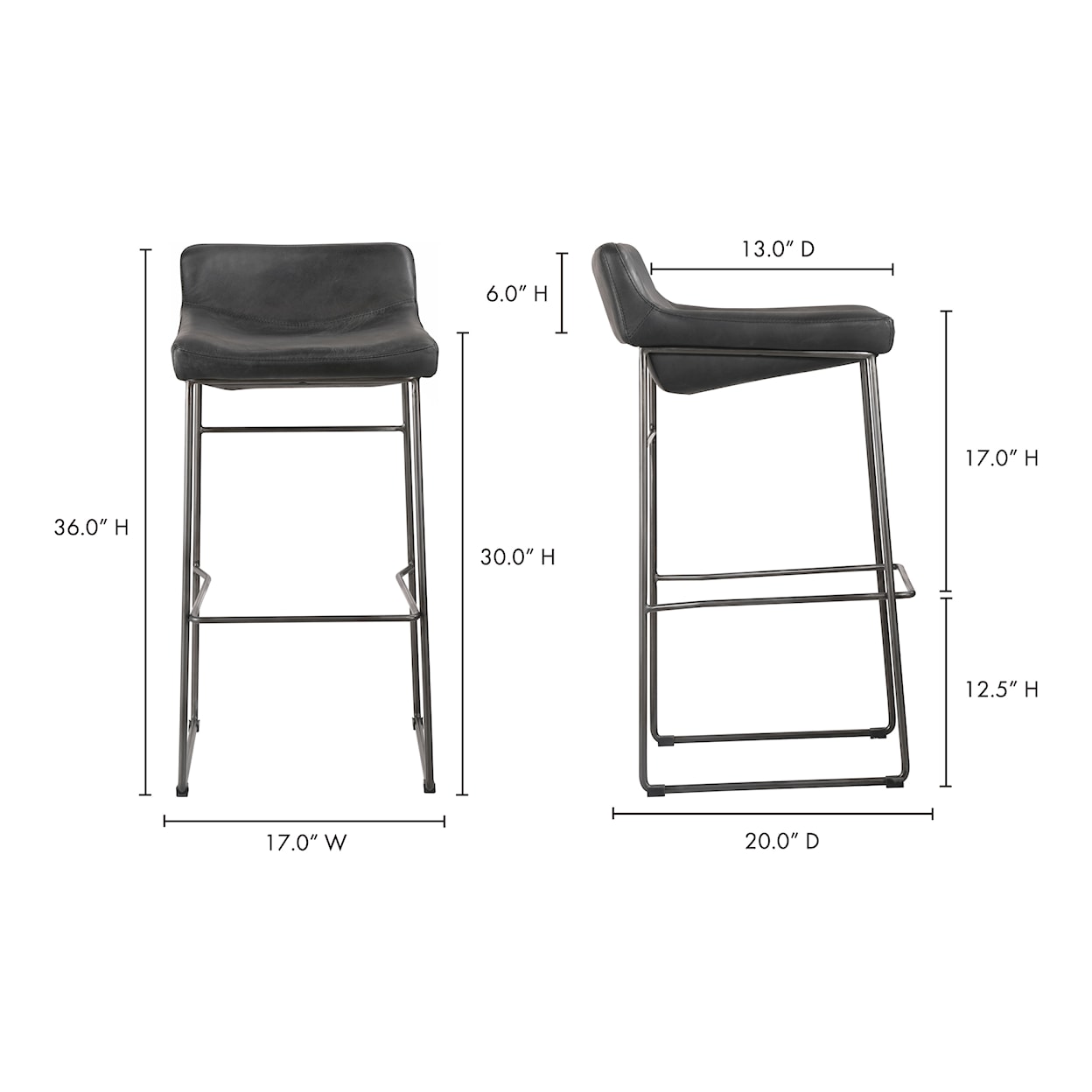 Moe's Home Collection Starlet Starlet Barstool Onyx Black Leather -M2