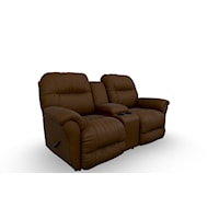 Transitional Reclining Love Seat with Cupholder Console