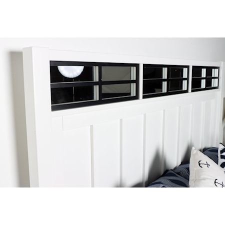 Transitional King Panel Bed with Headboard Mirror