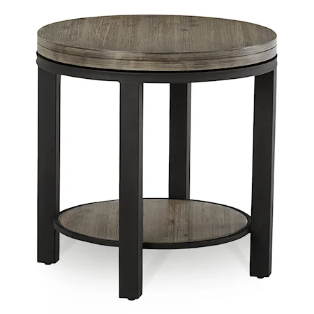 Canyon Solid Wood and Metal Round End Table in Washed Grey