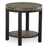 Canyon Solid Wood and Metal Round End Table in Washed Grey
