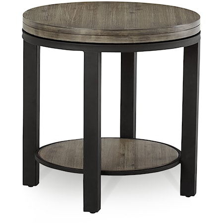 Solid Wood and Metal Round End Table
