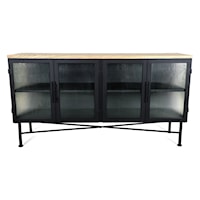 Four Door Ribbed Glass, Metal and Wood Sideboard in Natural Ash and Black